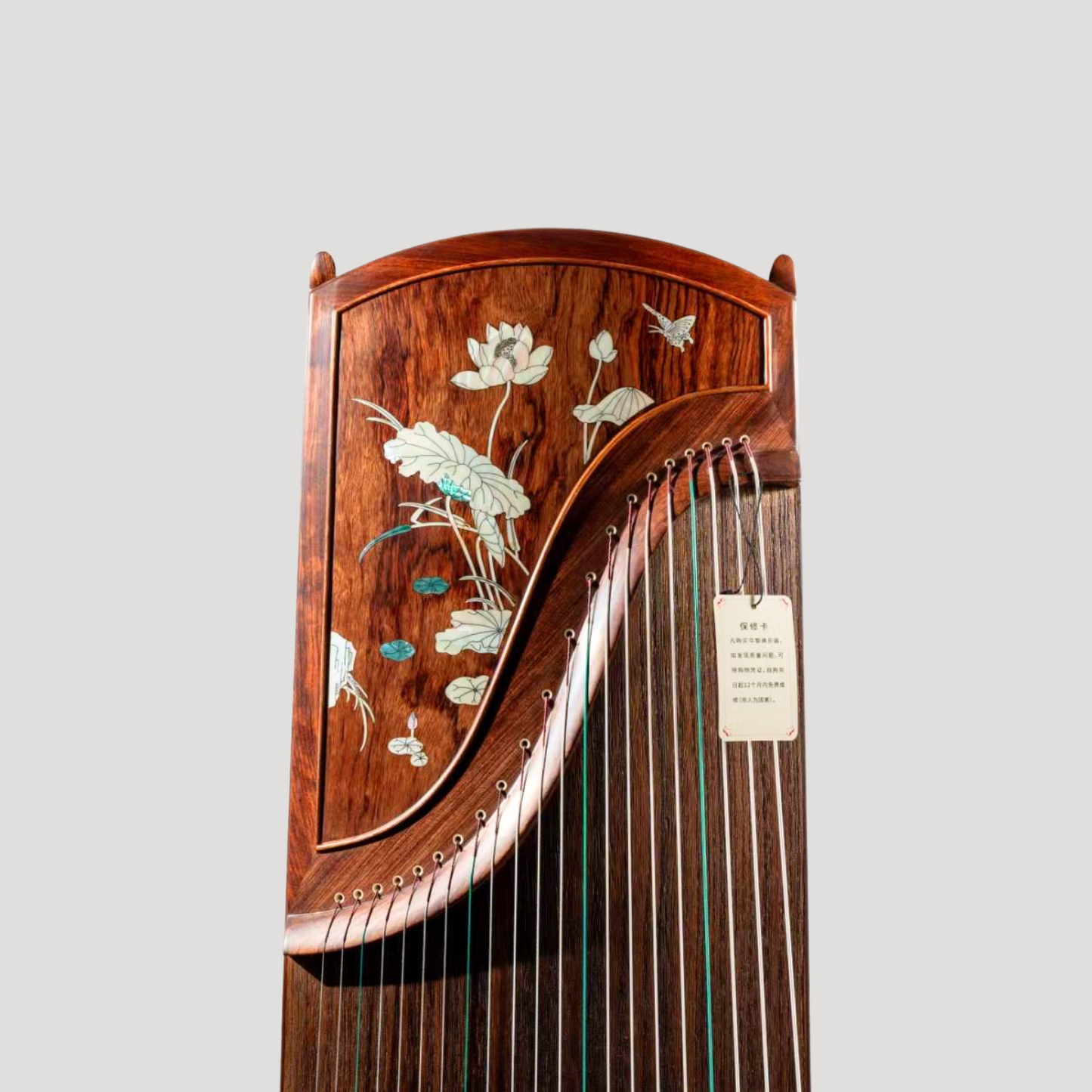 Huali Guzheng 上海华黎古筝 Bubinga 花梨木 with shell inlay lotus flower 贝雕荷塘月色