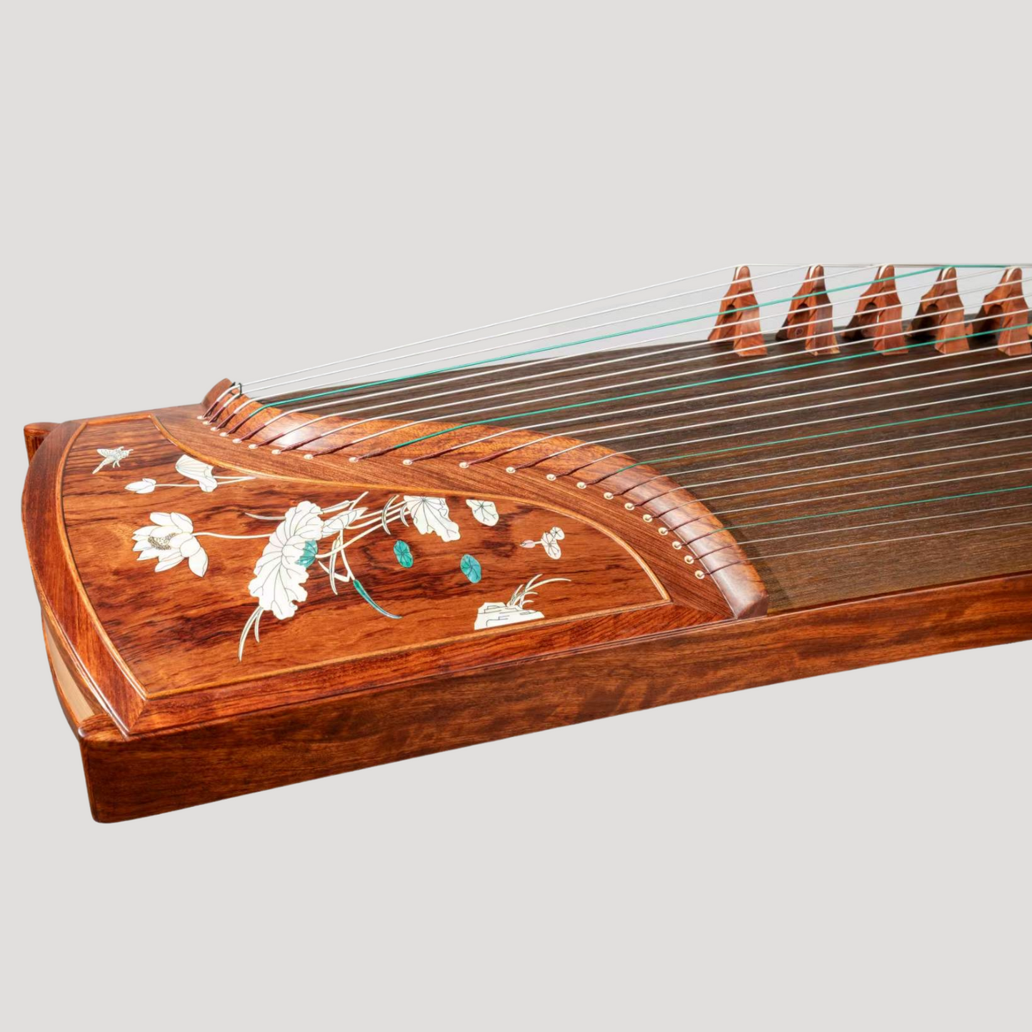 Huali Guzheng 上海华黎古筝 Bubinga 花梨木 with shell inlay lotus flower 贝雕荷塘月色