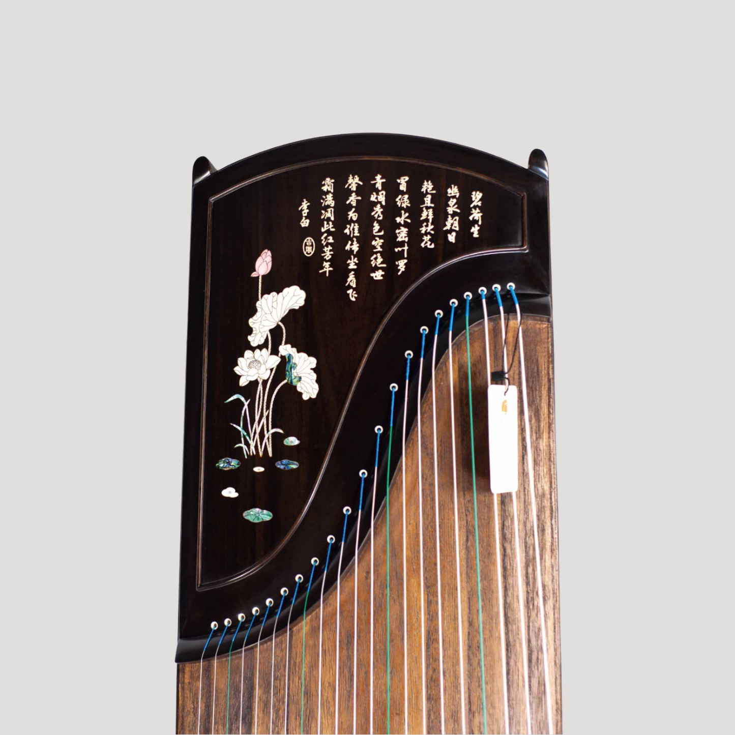 Huali Guzheng 上海华黎古筝 Ebony Wood 黑檀 with bone powder carving calligraphy and shell inlay 骨雕书法贝雕