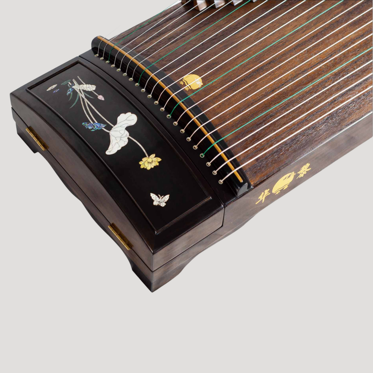 Huali Guzheng 上海华黎古筝 Ebony Wood 黑檀 with bone powder carving calligraphy and shell inlay 骨雕书法贝雕