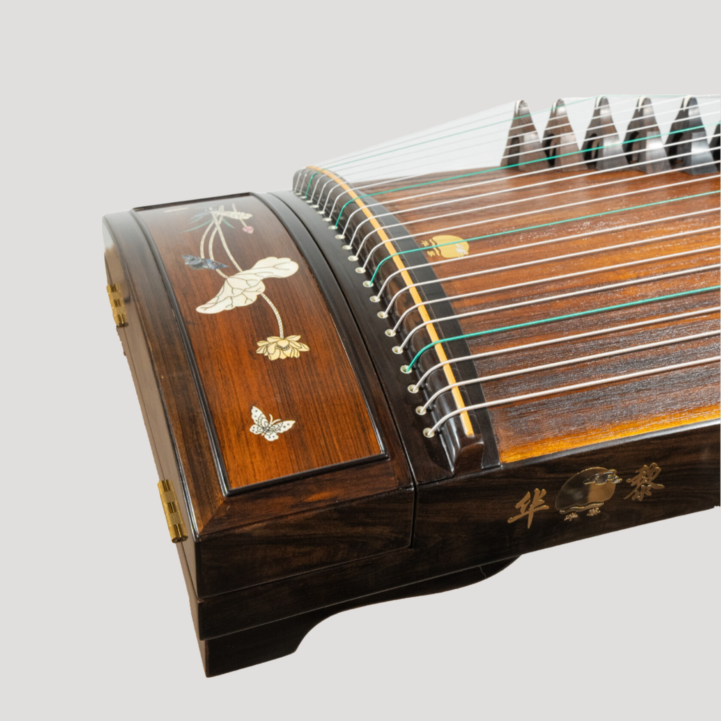 Huali Guzheng 上海华黎古筝 Ebony Wood 黑檀 with bone powder carving calligraphy and shell inlay 骨雕书法贝雕