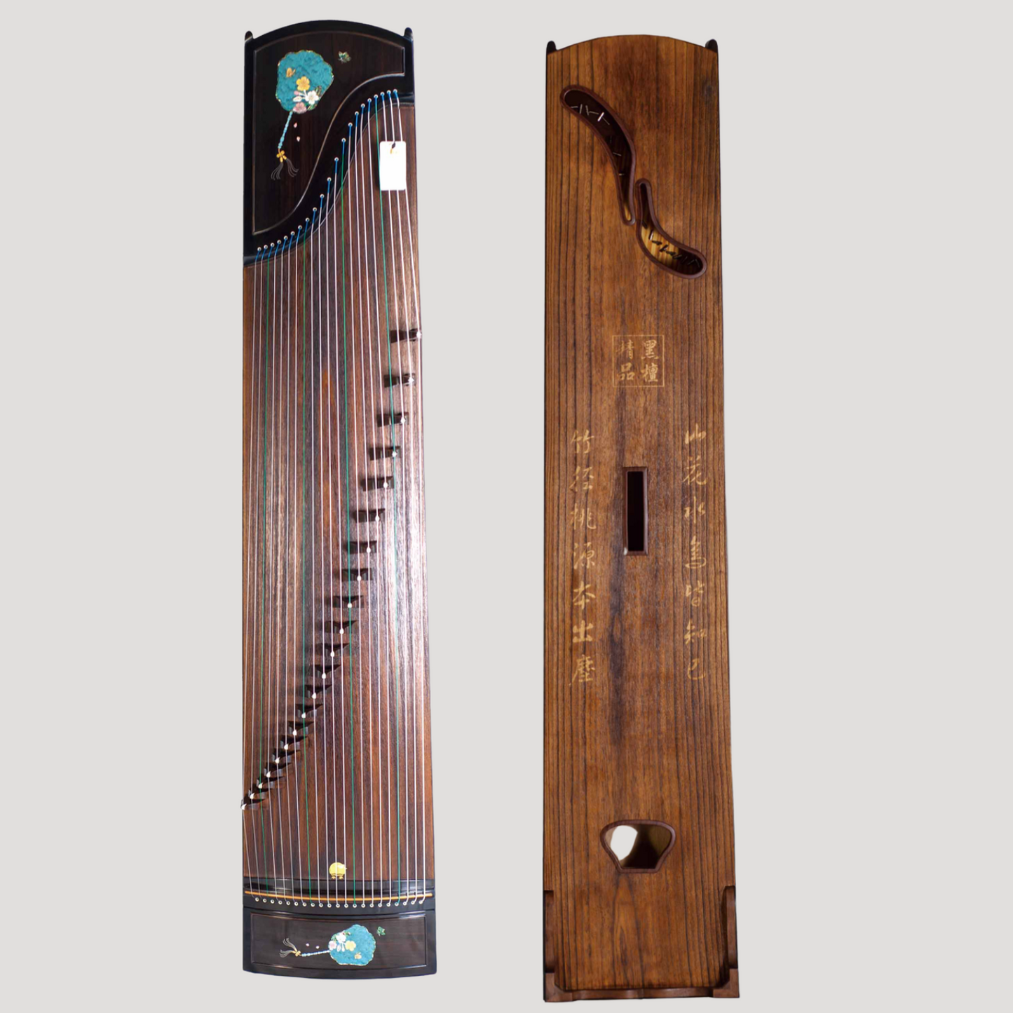 Huali Guzheng 上海华黎古筝 Ebony Wood 黑檀 with shell inlay fan and butterfly贝雕扑蝶