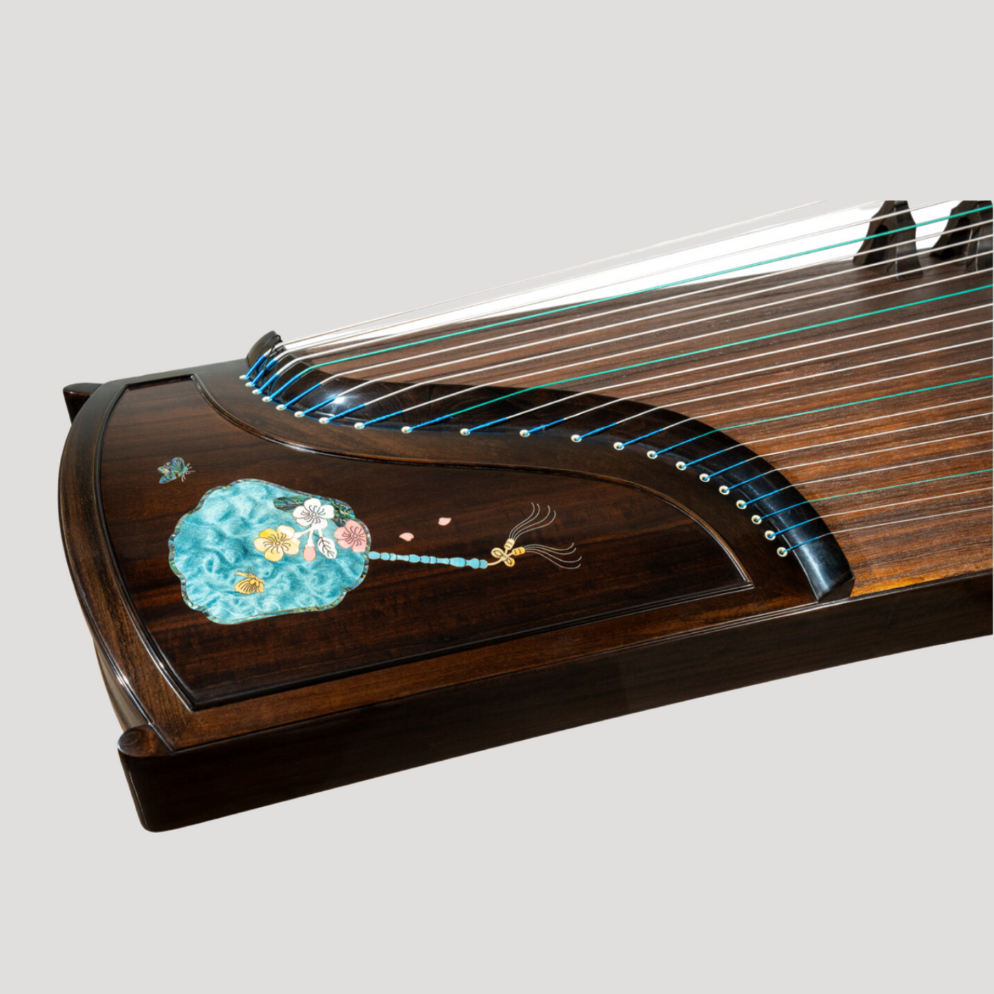 Huali Guzheng 上海华黎古筝 Ebony Wood 黑檀 with shell inlay fan and butterfly贝雕扑蝶