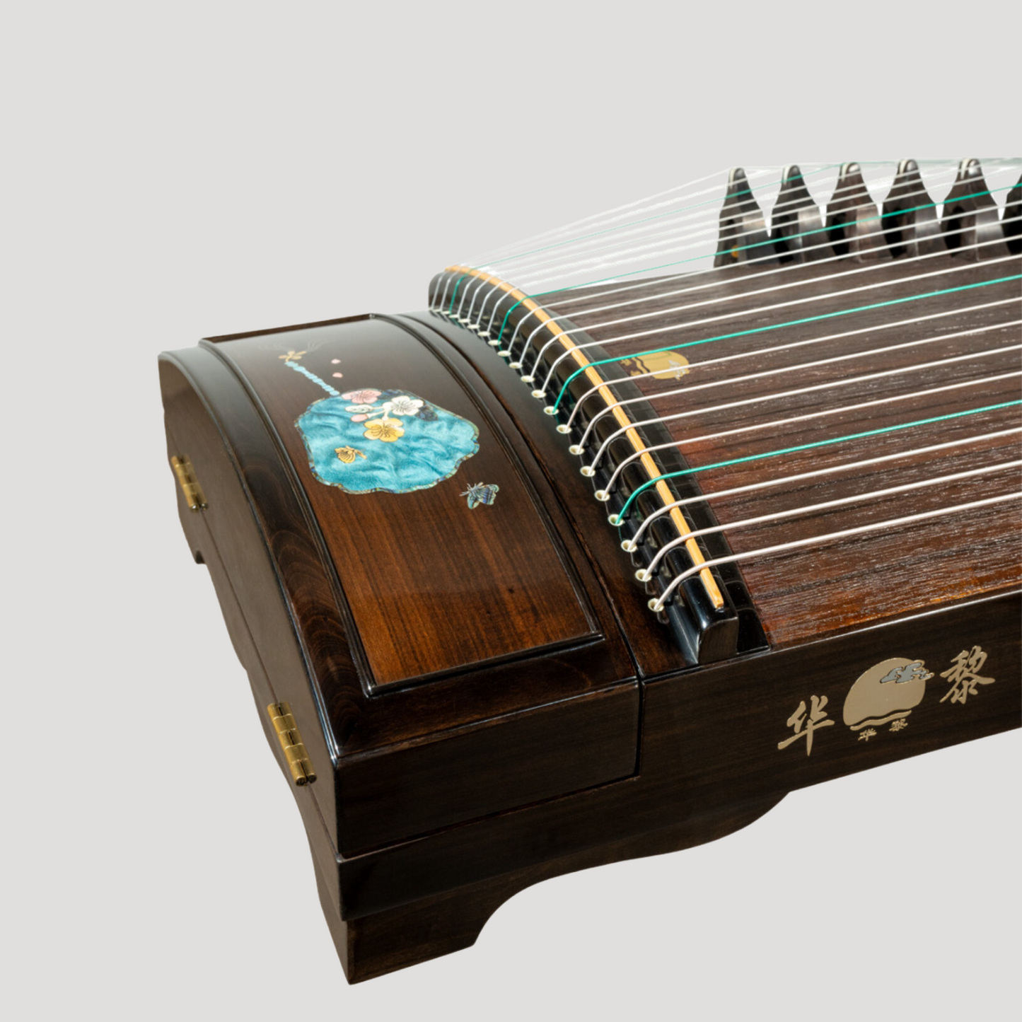 Huali Guzheng 上海华黎古筝 Ebony Wood 黑檀 with shell inlay fan and butterfly贝雕扑蝶