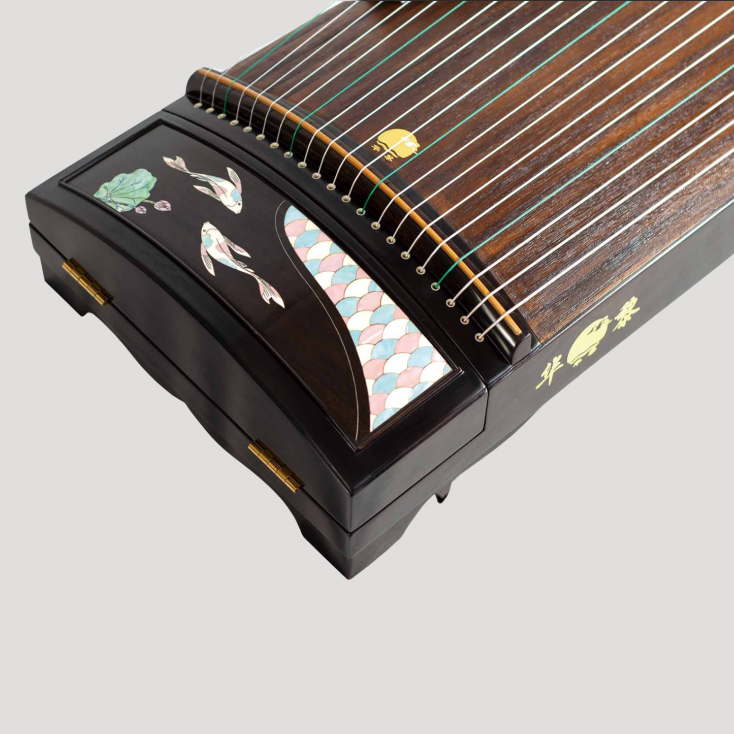 Huali Guzheng 上海华黎古筝 Ebony Wood 黑檀 with shell inlay fish 贝雕鱼戏