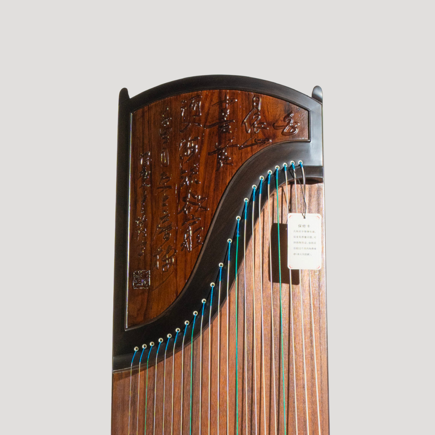 Huali Guzheng 上海华黎古筝 Ebony Wood 黑檀 with sculpted calligraphy木浮雕诗意盎然