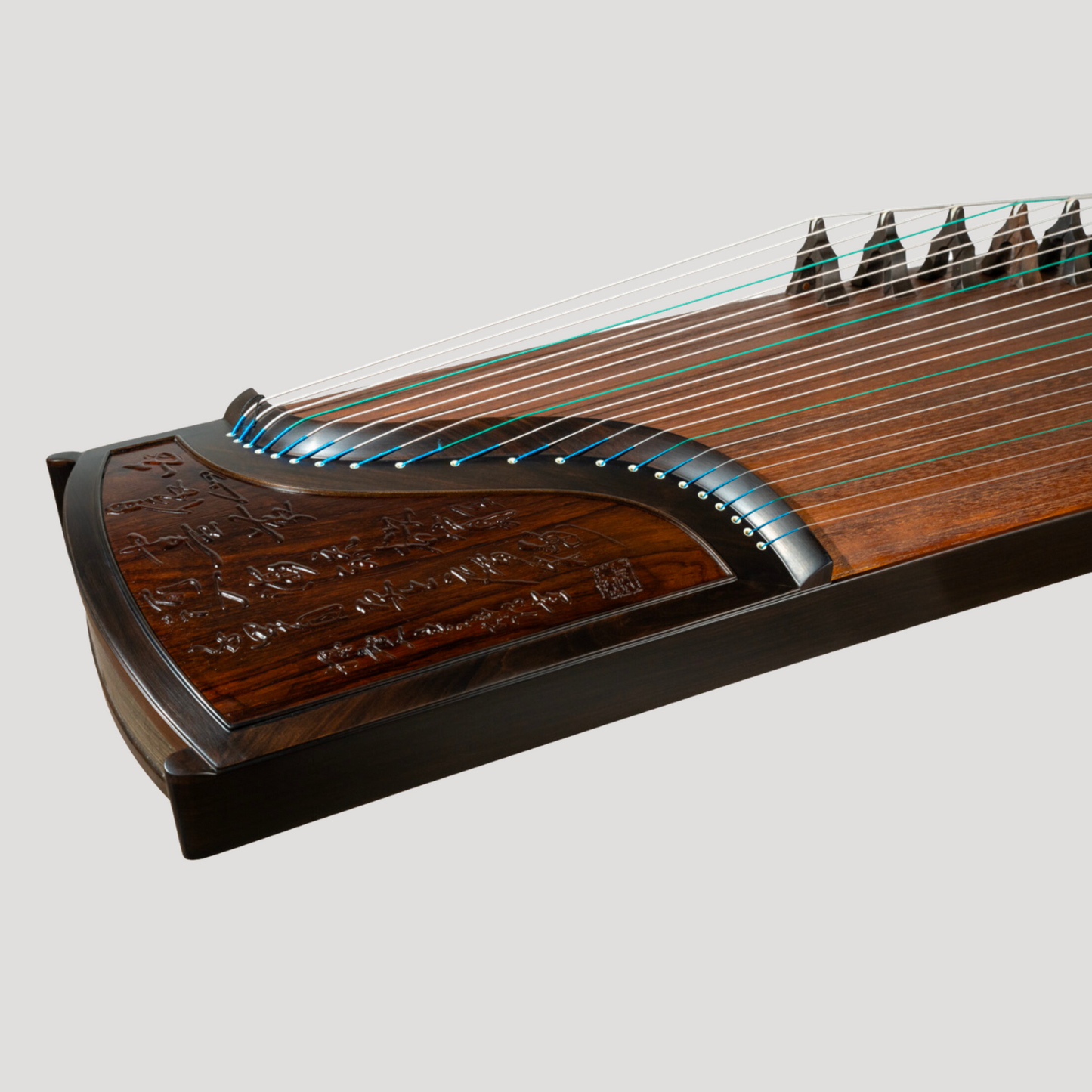 Huali Guzheng 上海华黎古筝 Ebony Wood 黑檀 with sculpted calligraphy木浮雕诗意盎然