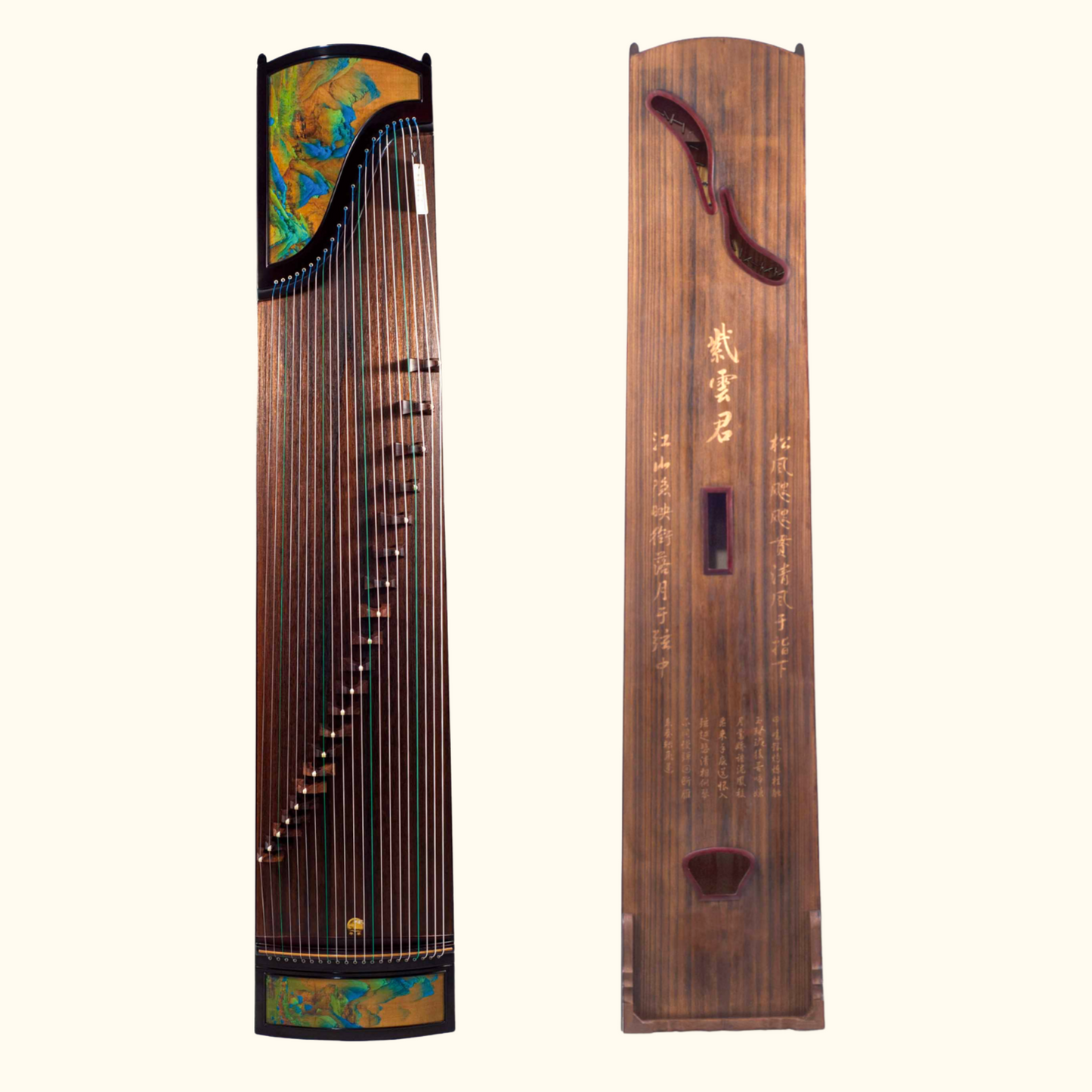 Used For Teaching Huali Guzheng 教学用华黎古筝 East Indian Rosewood 阔叶黄檀 painting of mountains 漆画千里江山