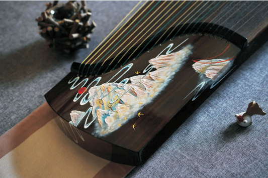 Haitang Guzheng 海棠国乐古筝 carved paulownia with 3D painting 浮雕漆画挖筝 Green Mountains Qingqiu 青丘