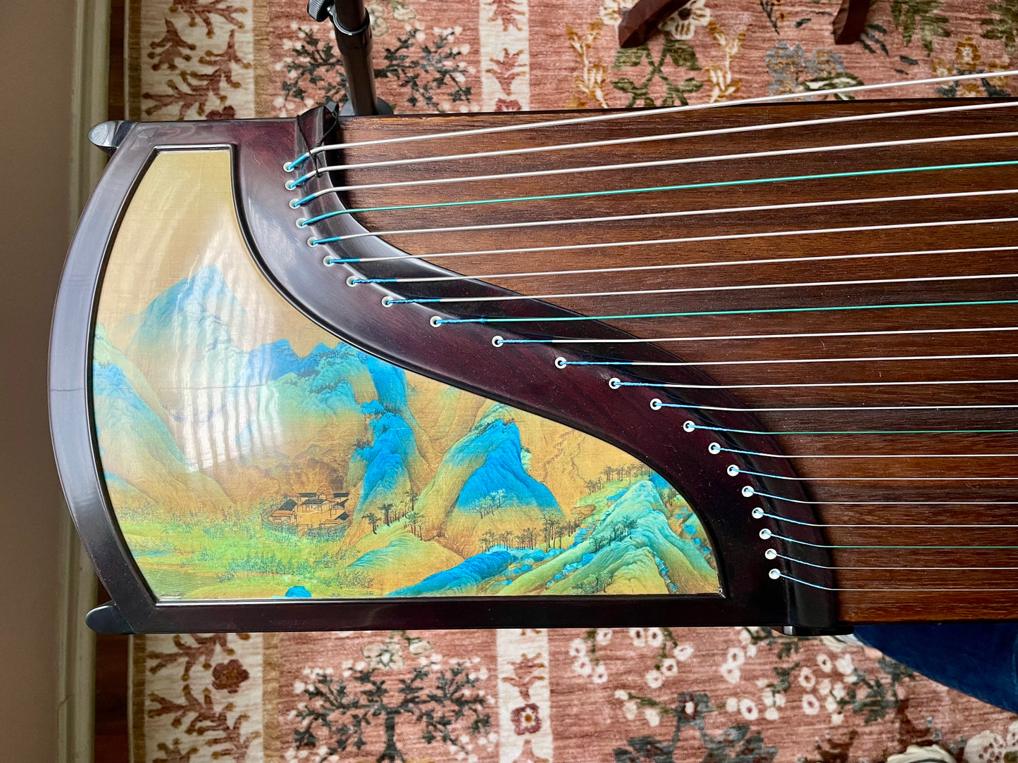 Used For Teaching Huali Guzheng 教学用华黎古筝 East Indian Rosewood 阔叶黄檀 painting of mountains 漆画千里江山