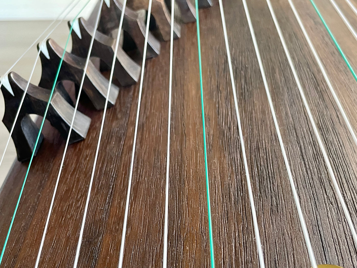 Huali Guzheng 华黎古筝 Ebony Wood 黑檀 with Silver Thread and Shell Inlay Ginkgo Leaves 银丝彩贝枝落银杏