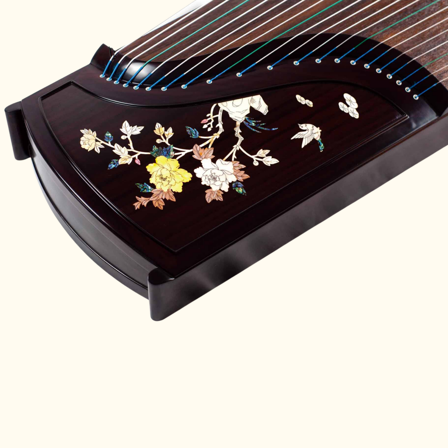 Huali Guzheng 上海华黎古筝 East Indian Rosewood 阔叶黄檀 with shell inlay flowers 彩贝国色天香